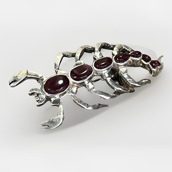 Vintage Native American Sterling Silver Red Coral Scorpion Pin Brooch Signed - Picture 8 of 13